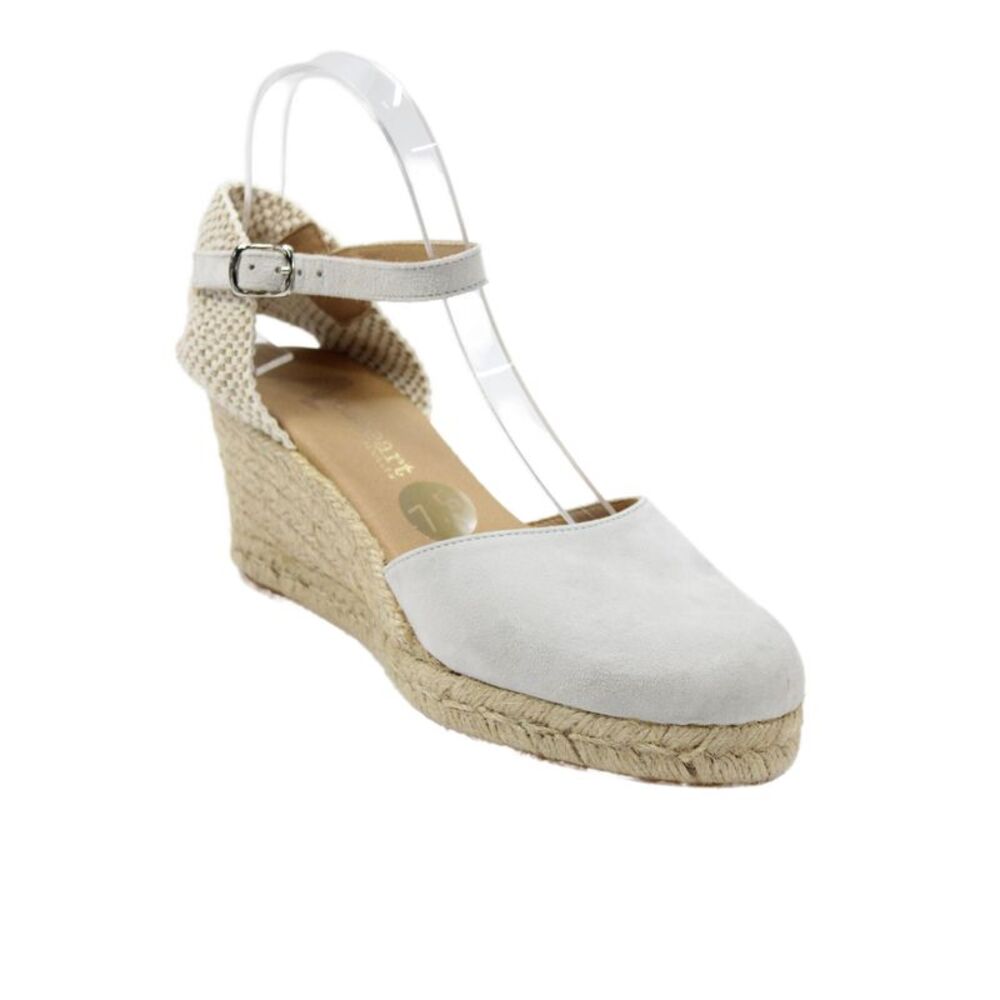 Paseart Womens Wedge Heel Ankle Strap Espadrilles Pumps Gray Suede Size 38